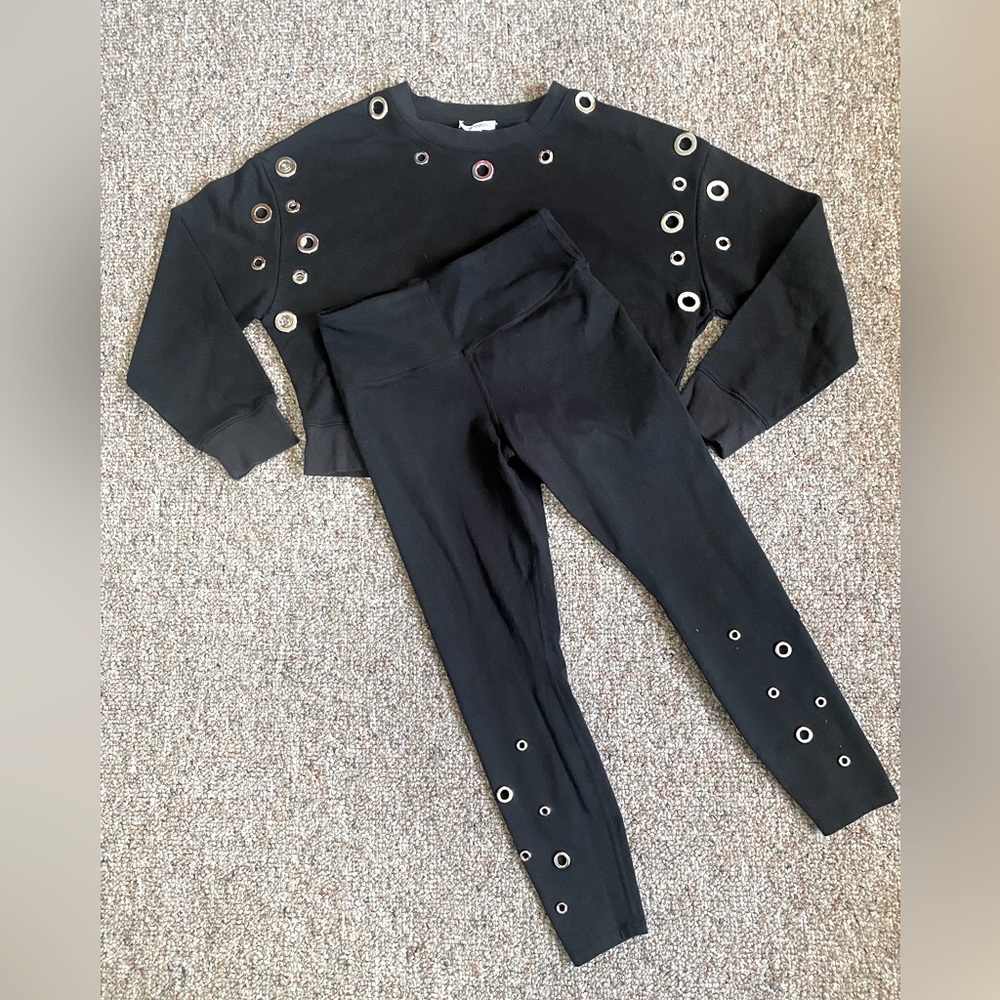 Good American Peepin Grommet Black Sweater + Leggings Set